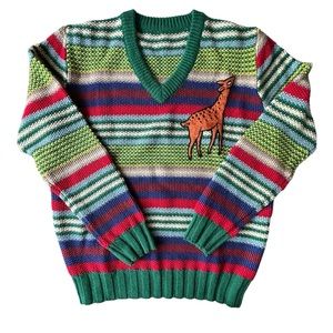 AUTHENTIC Gucci Striped V Neck Deer Sweater